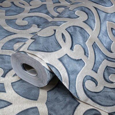 Bold neoclassical damask ornament wallpaper Black Code 7810-4