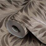 Tropical stylized leaves pattern wallpaper Brown Code 7812-3
