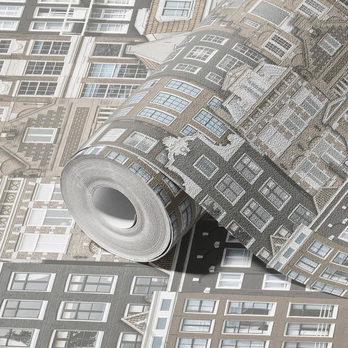 Amsterdam Houses Modern Design Wallpaper Gray Code 23115-2 - Image 1