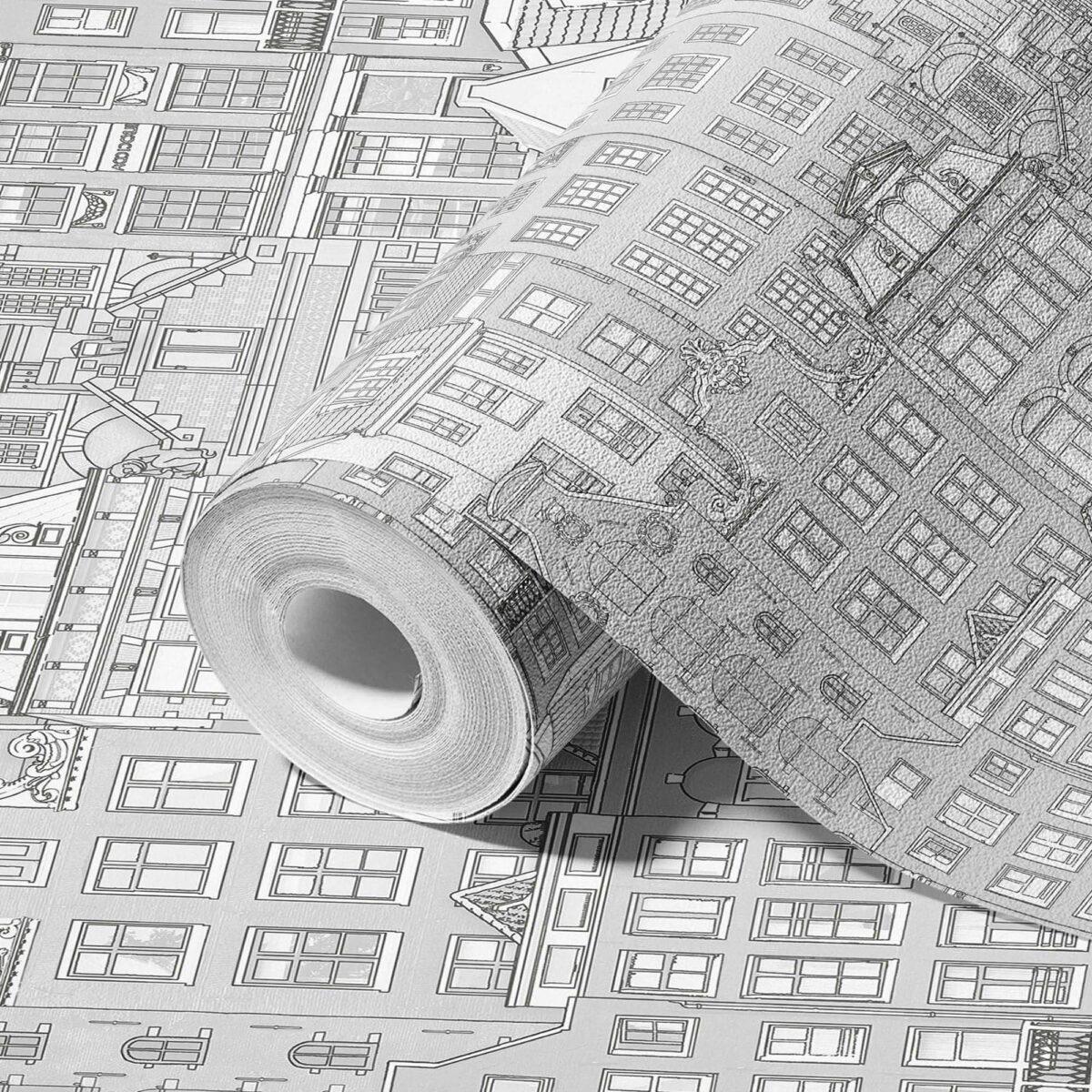 Amsterdam Houses Modern Design Wallpaper Silver Code 23115-1 - Image 1