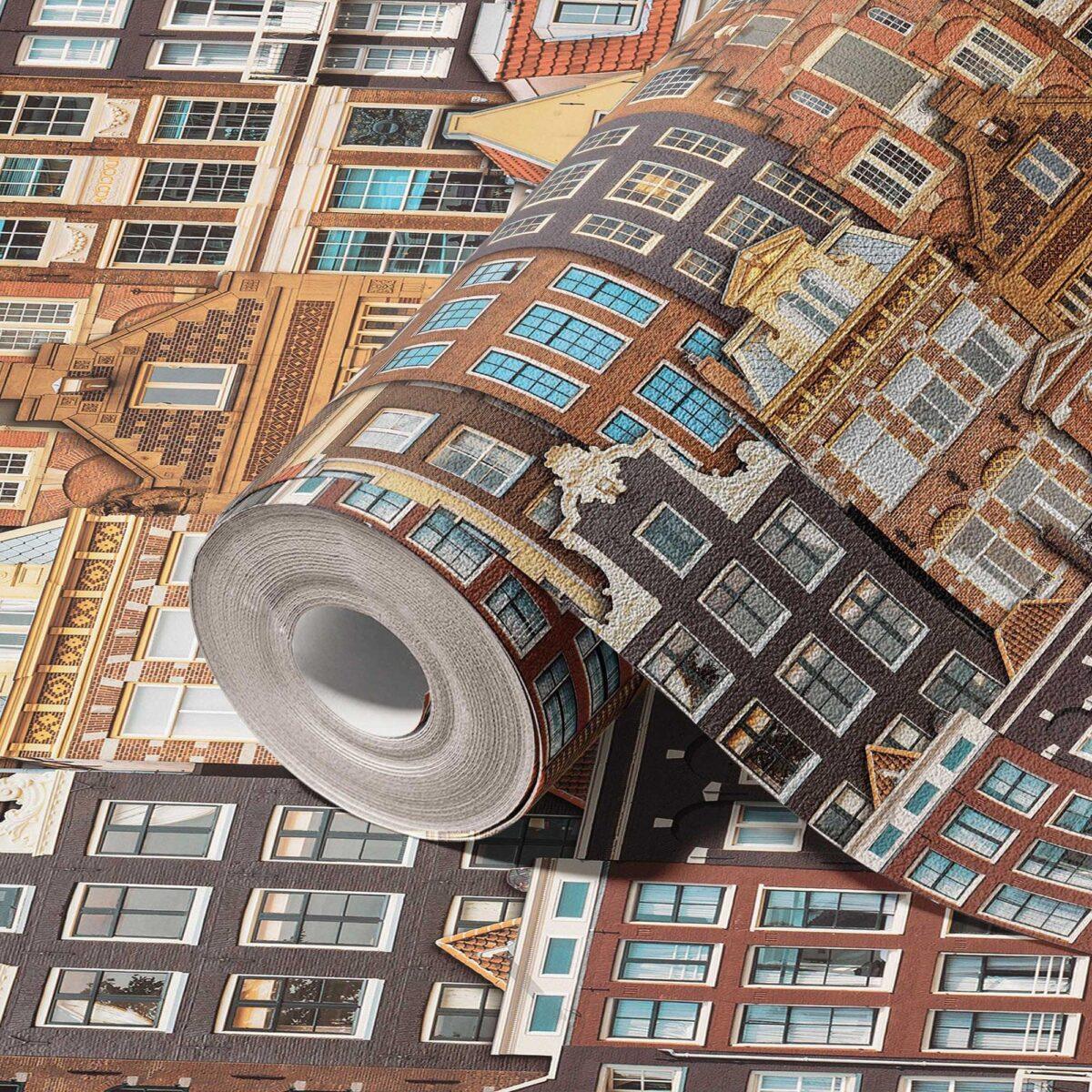 Amsterdam Houses Modern Design Wallpaper Brown Code 23115-3 - Image 1
