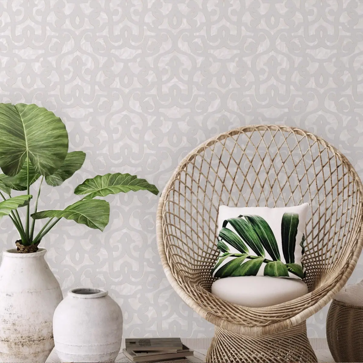 Bold neoclassical damask ornament wallpaper Cream Code 7810-1 - Image 2