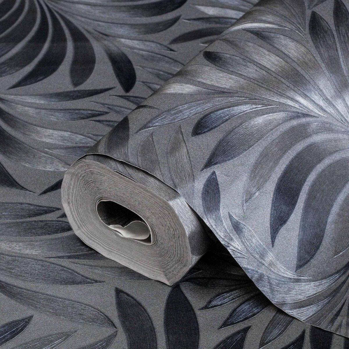 Tropical stylized leaves pattern wallpaper Black Code 7812-4 - Image 1