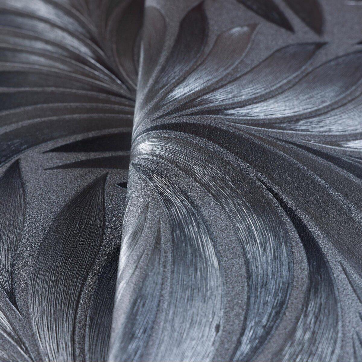 Tropical stylized leaves pattern wallpaper Black Code 7812-4 - Image 4