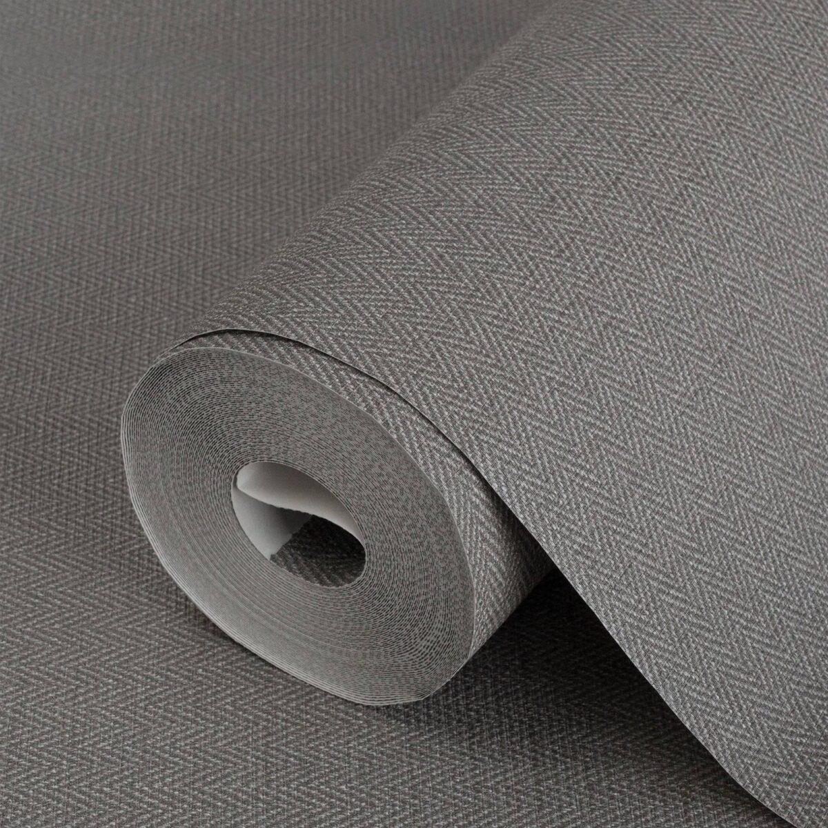 Tweed Woven Herringbone Pattern Texture Wallpaper Dark Gray Code 3701-6 - Image 1