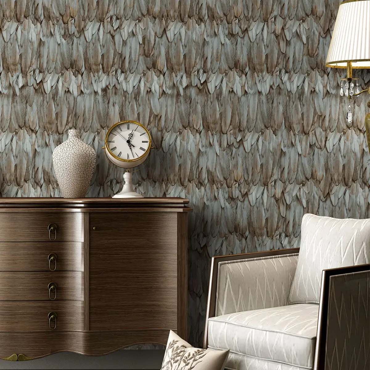 Modern Bird Feather Patterned Wallpaper Brown Code 9913-5 - Image 2