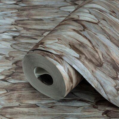 Modern Bird Feather Patterned Wallpaper Brown Code 9913-5
