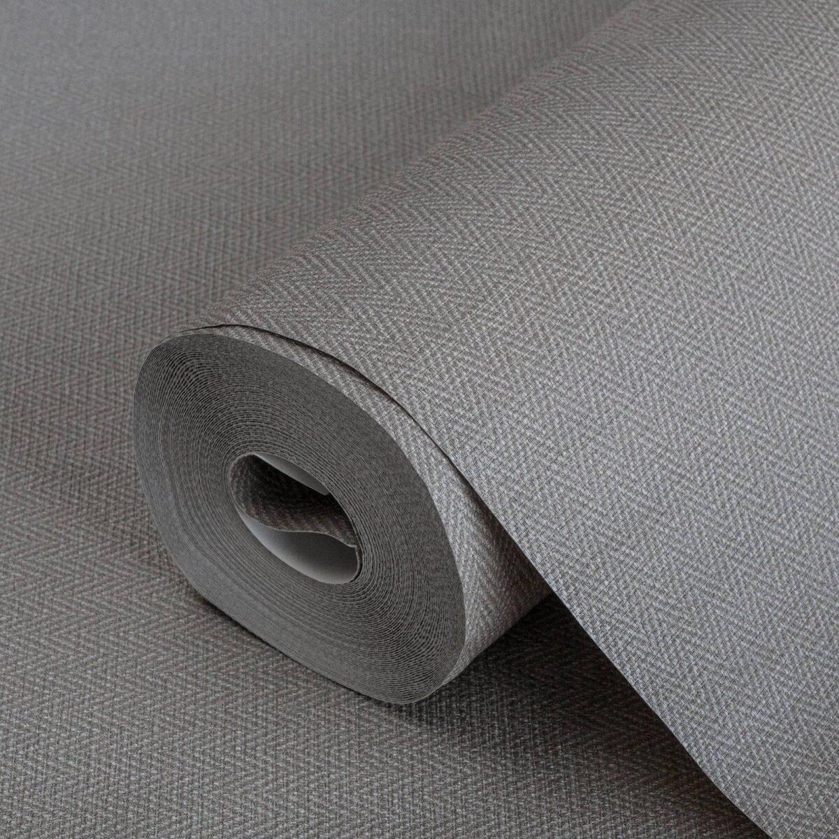 Tweed Woven Herringbone Pattern Texture Wallpaper Gray Code 3701-5 - Image 1