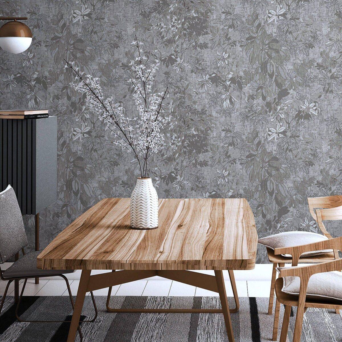 Leaf Pattern Wallpaper Make Your Rooms Look Stylish, Charcoal Code 9907-4 - Image 2