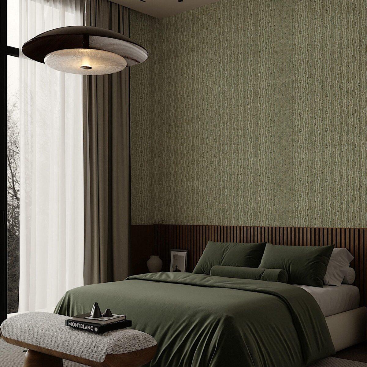 Striped Geometric Design Wallpaper Green Code 23205-4 - Image 2