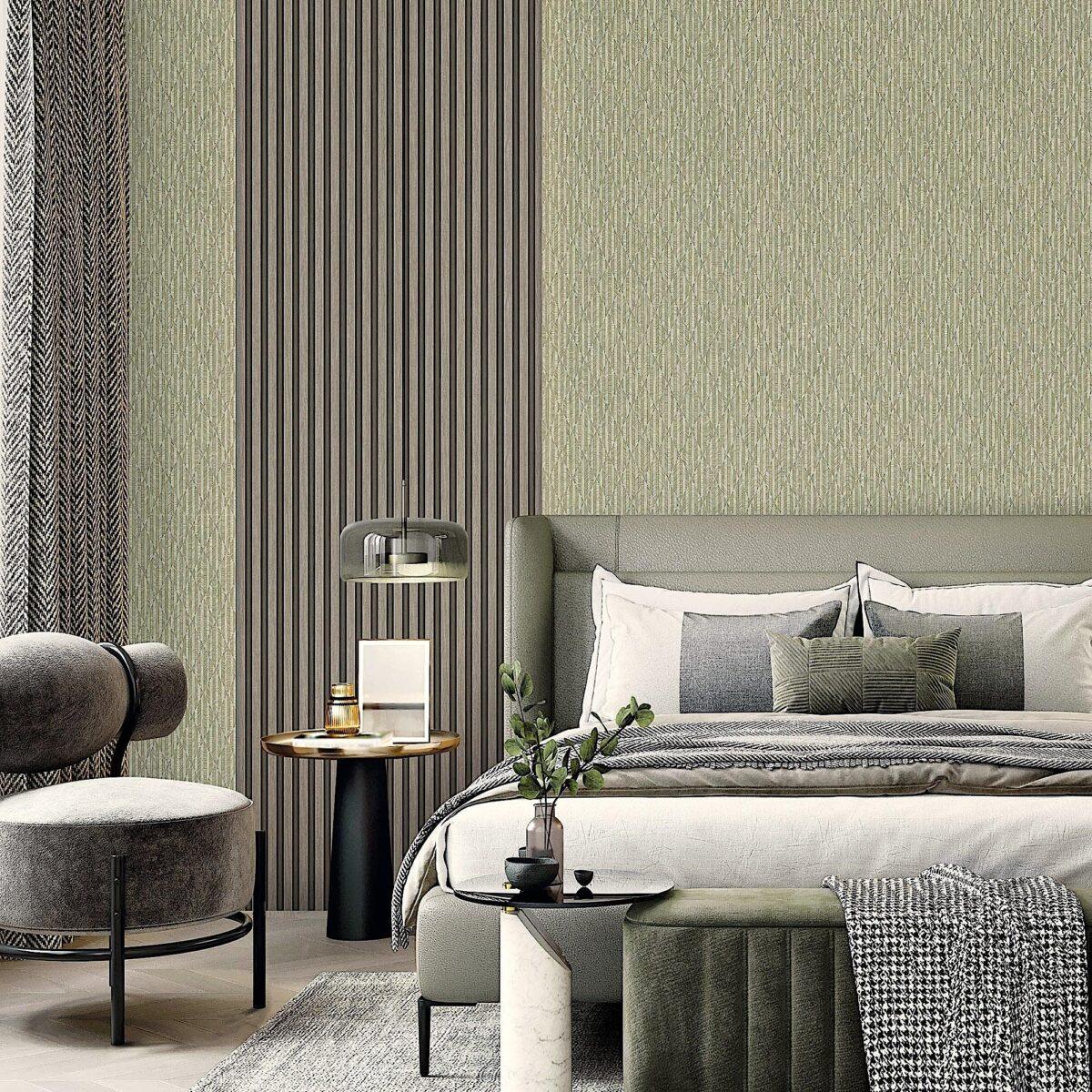 Striped Geometric Design Wallpaper Green Code 23205-4 - Image 5