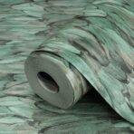 Modern Bird Feather Patterned Wallpaper Green Code 9913-4