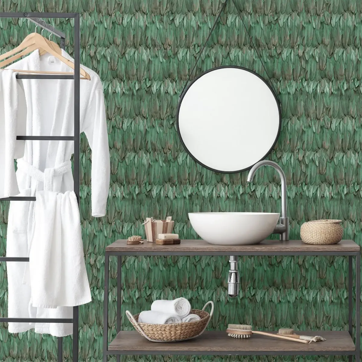 Modern Bird Feather Patterned Wallpaper Green Code 9913-4 - Image 6