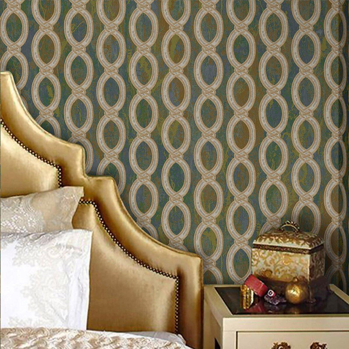 Wallpaper with stylized chain pattern Green Code 7808-4 - Image 2