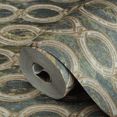 Wallpaper with stylized chain pattern Green Code 7808-4