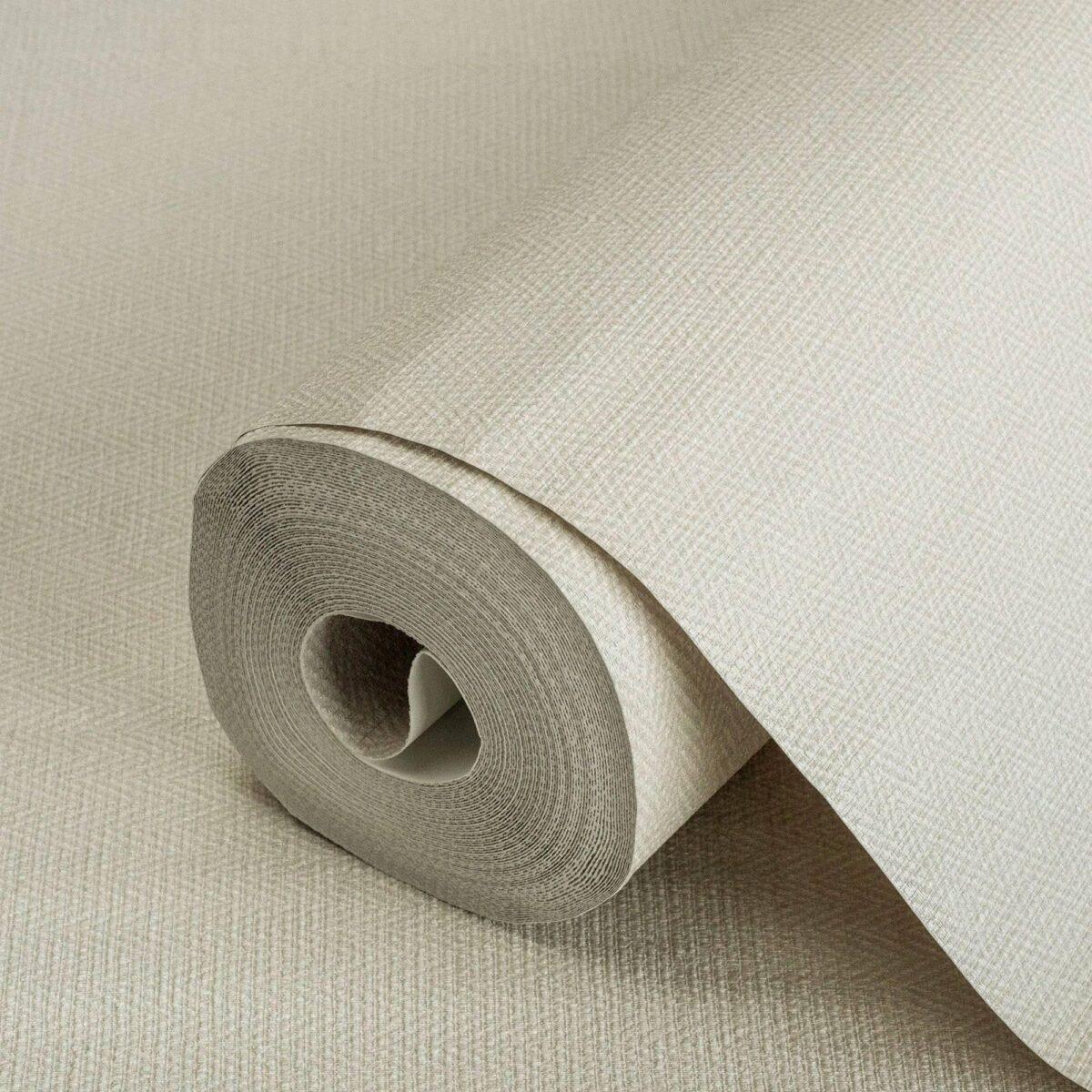 Tweed Woven Herringbone Pattern Texture Wallpaper Cream Code 3701-1 - Image 1