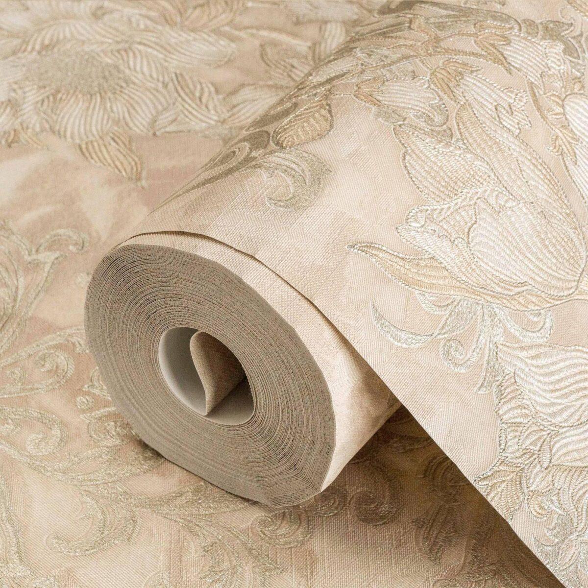 Floral detailed Rococo damask pattern wallpaper Beige Code 7805-2 - Image 1