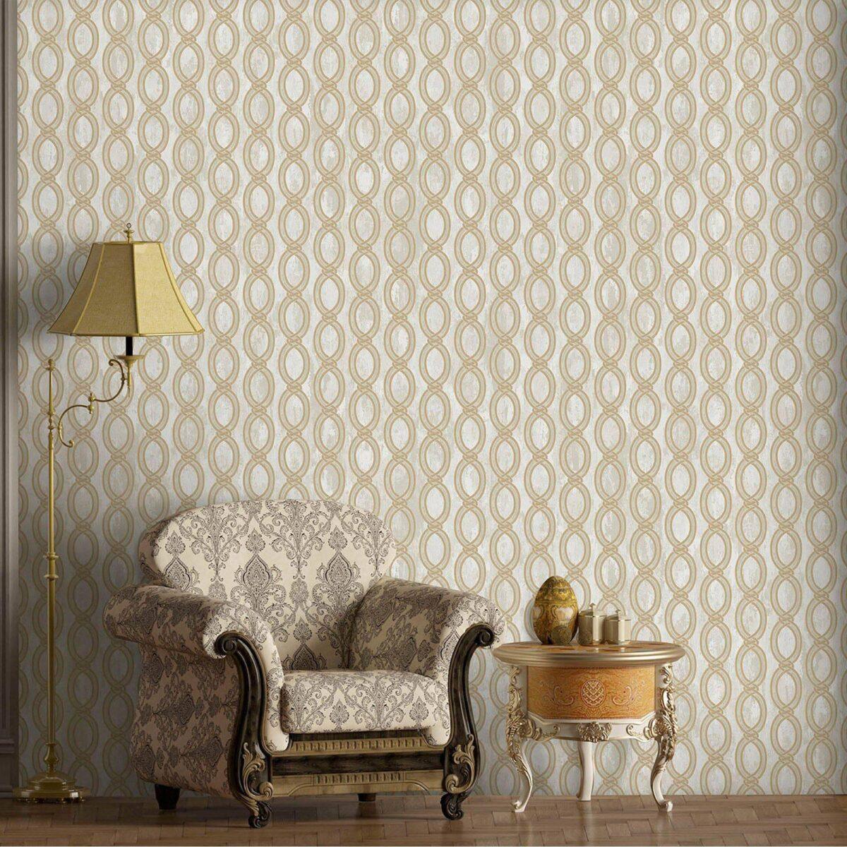 Wallpaper with stylized chain pattern Cream Code 7808-1 - Image 2