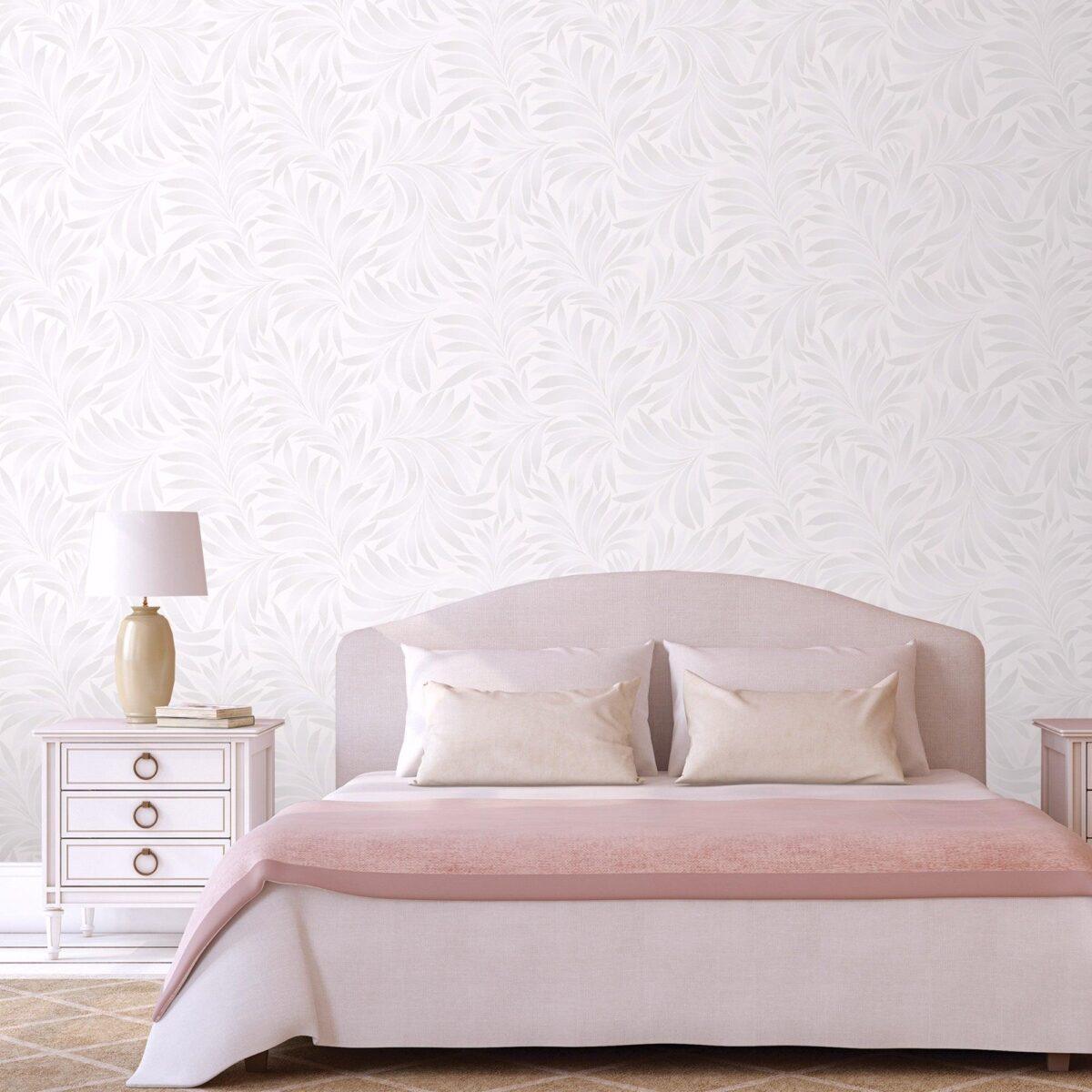 Tropical stylized leaves pattern wallpaper White Code 7812-1 - Image 2