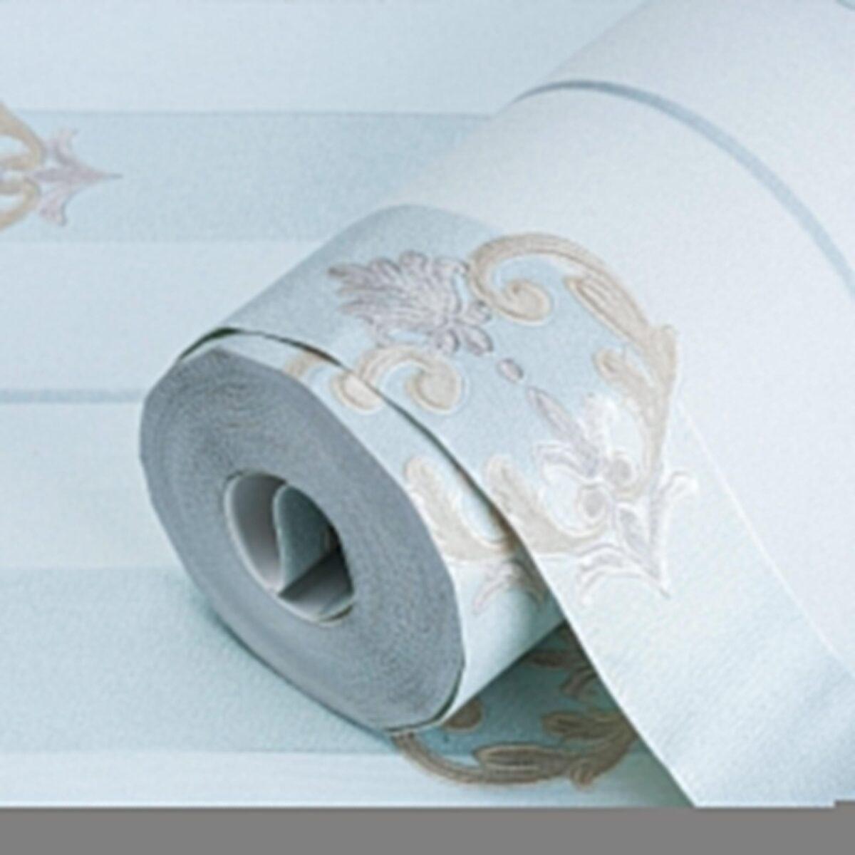 Striped wallpaper with neoclassical discreet ornament Blue Code 7804-2 - Image 1