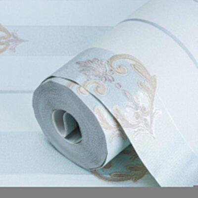 Striped wallpaper with neoclassical discreet ornament Blue Code 7804-2