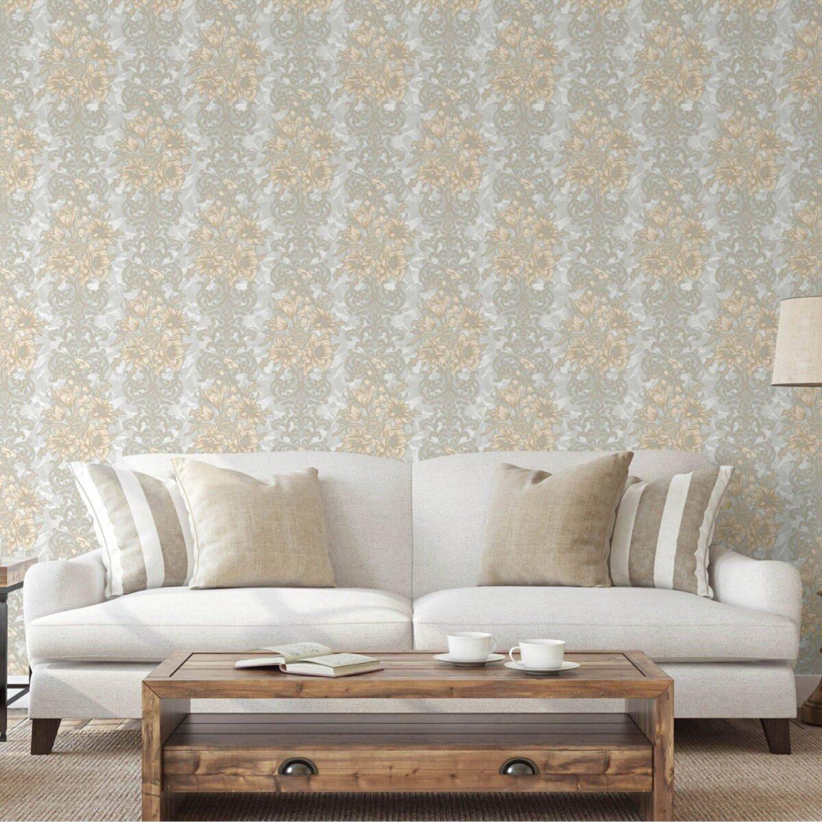 Floral detailed Rococo damask pattern wallpaper Gray Code 7805-5 - Image 2
