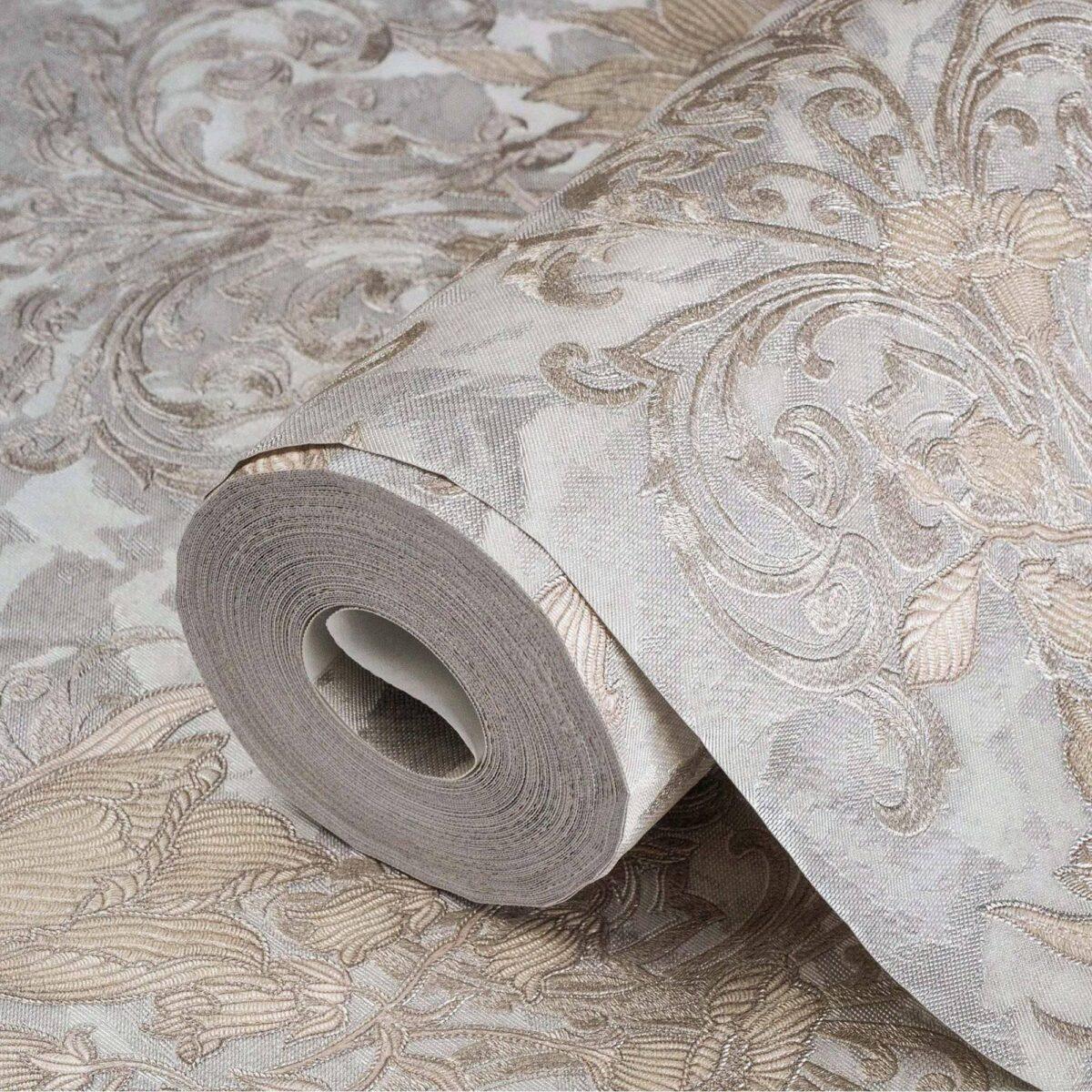 Floral detailed Rococo damask pattern wallpaper Gray Code 7805-5 - Image 1