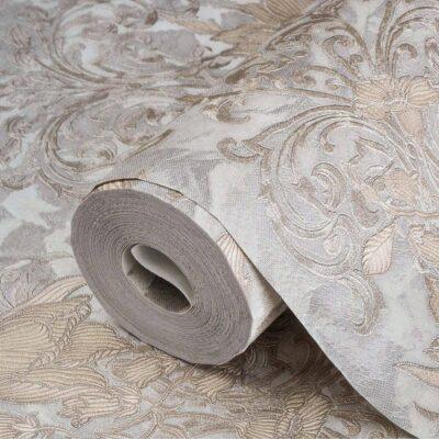 Floral detailed Rococo damask pattern wallpaper Gray Code 7805-5