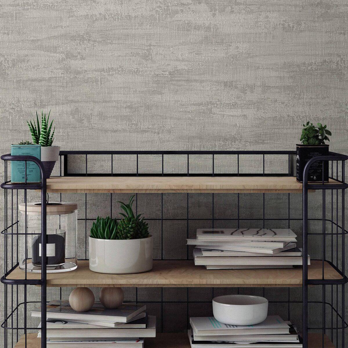 Natural Cliff Stone Inspired Abstract Pattern Wallpaper Silver Code 3708-1 - Image 2