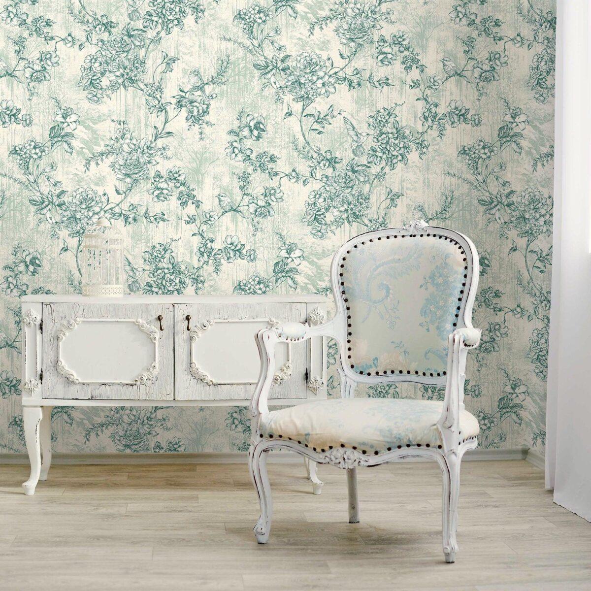 Floral Pattern Trend Wallpaper Green White Code 9914-3 - Image 2