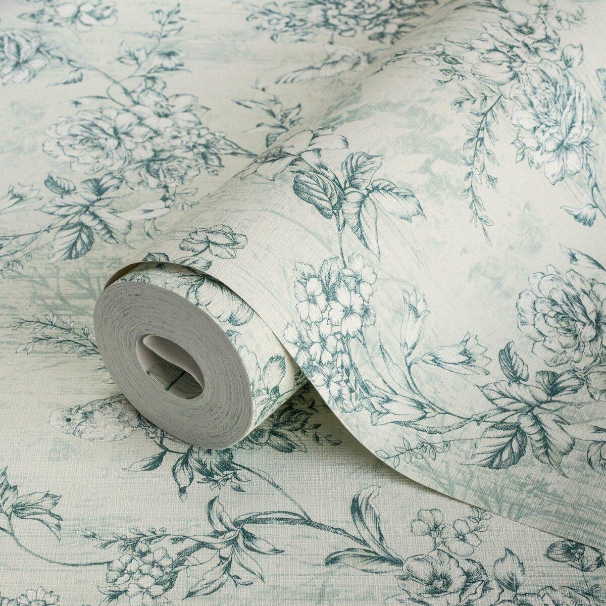 Floral Pattern Trend Wallpaper Green White Code 9914-3 - Image 1