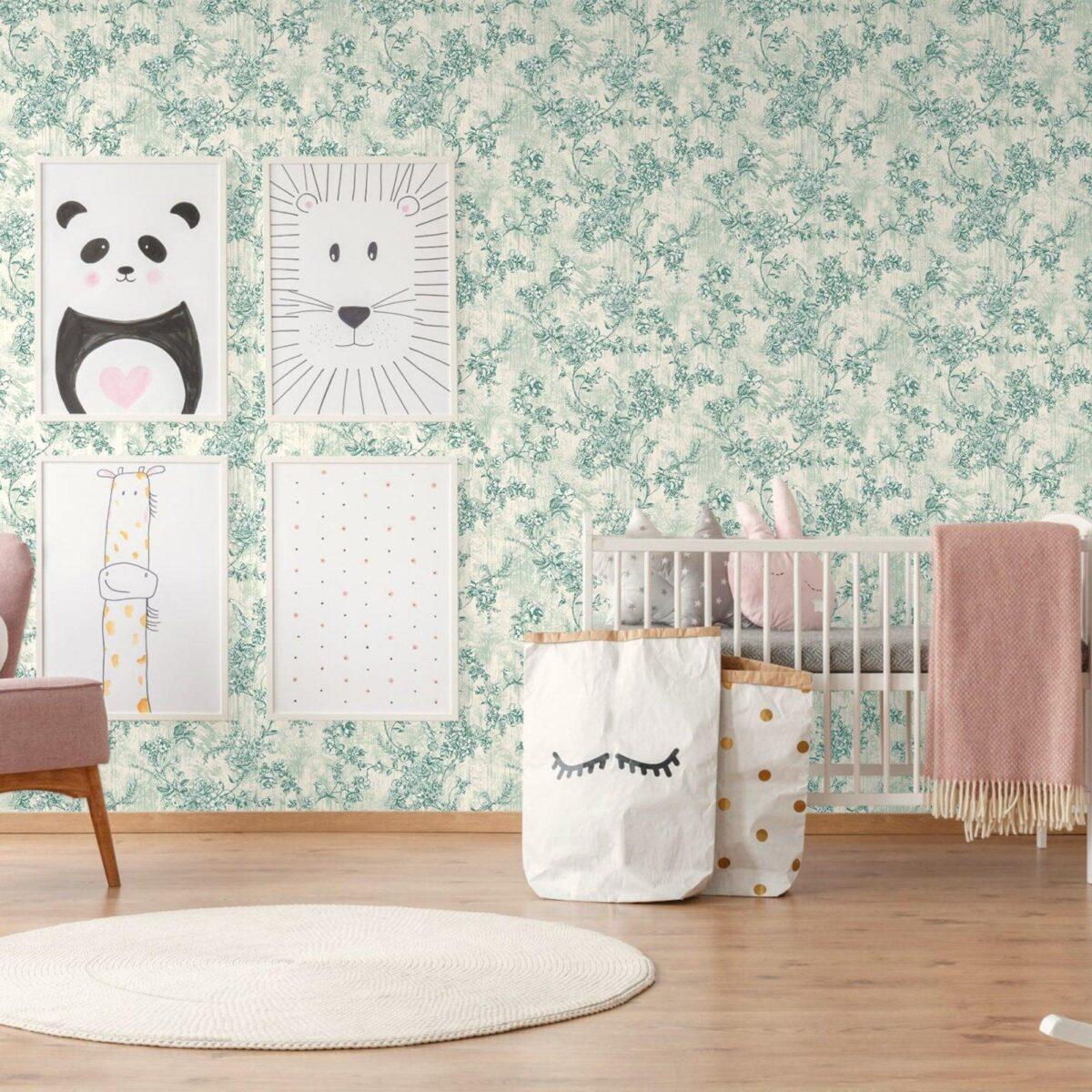Floral Pattern Trend Wallpaper Green White Code 9914-3 - Image 6