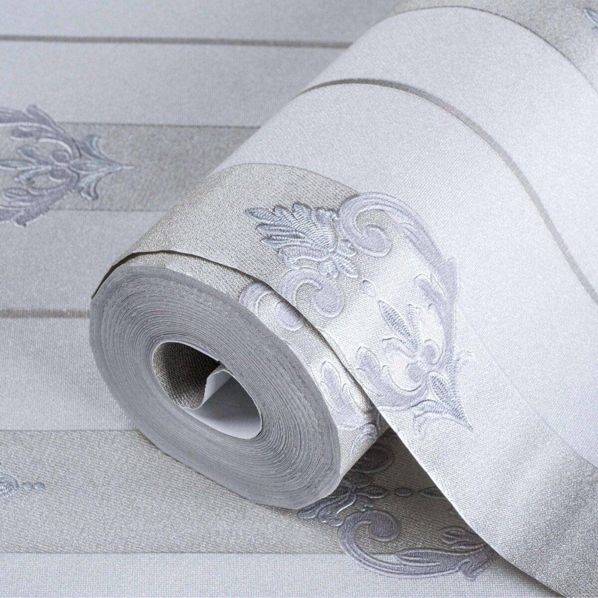 Striped wallpaper with neoclassical discreet ornament Gray Code 7804-3 - Image 1