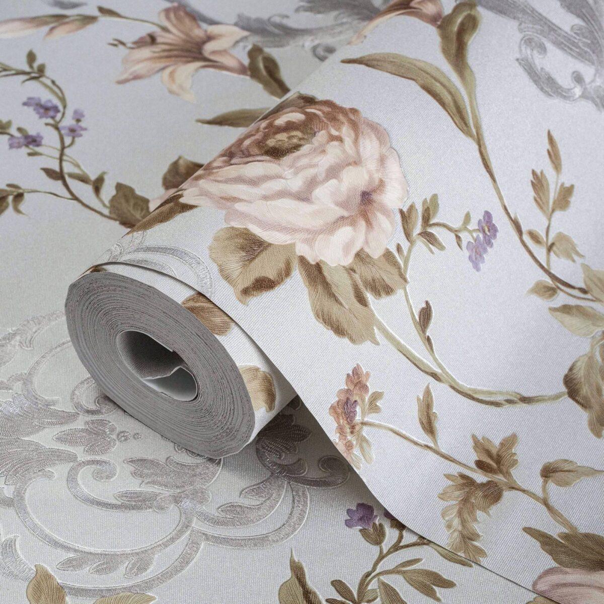 Floral damask with blooming roses ornament wallpaper Purple Code 7803-3 - Image 1