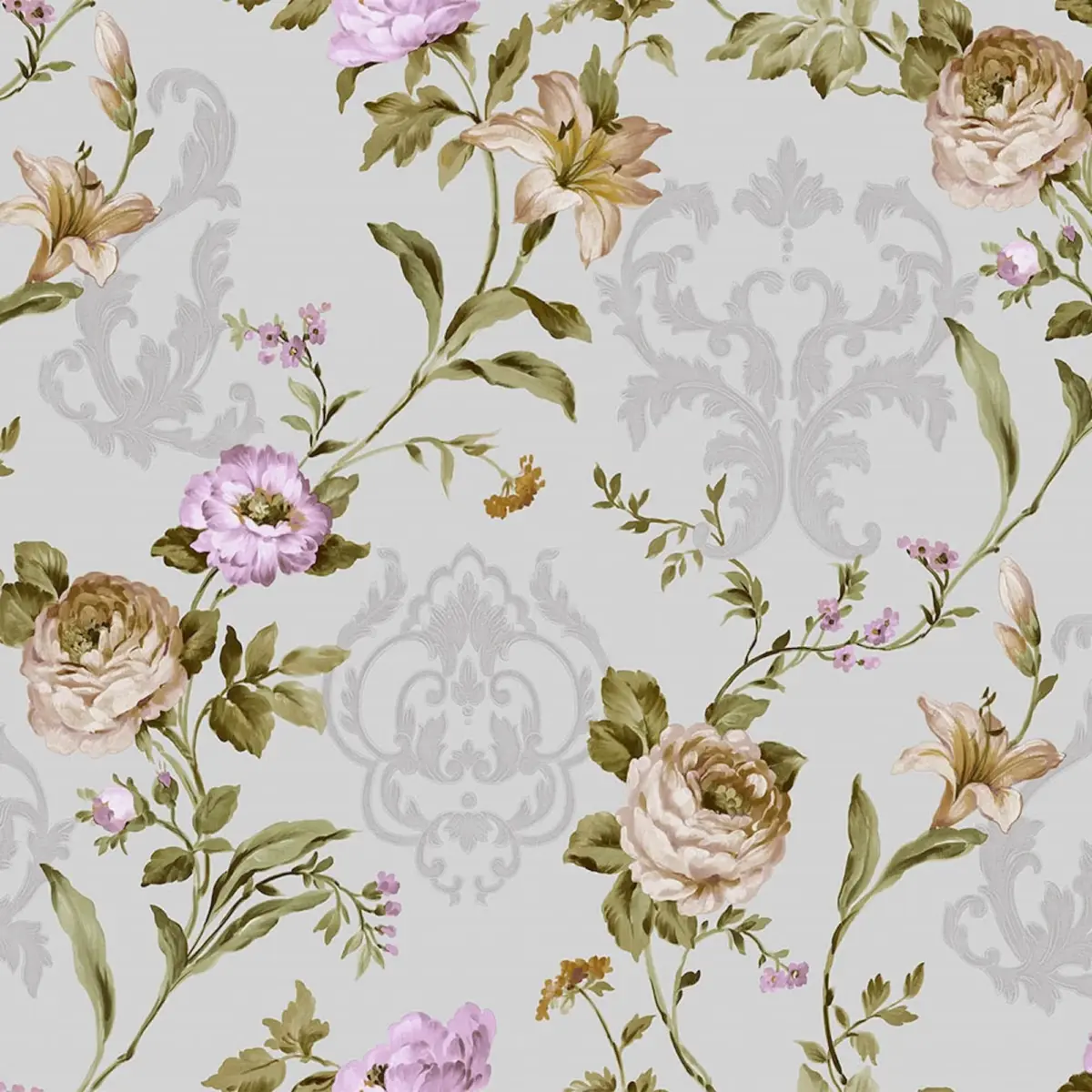 Floral damask with blooming roses ornament wallpaper Purple Code 7803-3 - Image 4