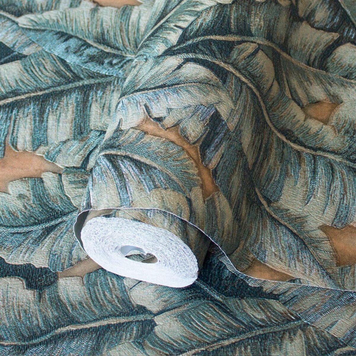 Banana Leaf Design Wallpaper Blue Code 1507-5 - Image 1