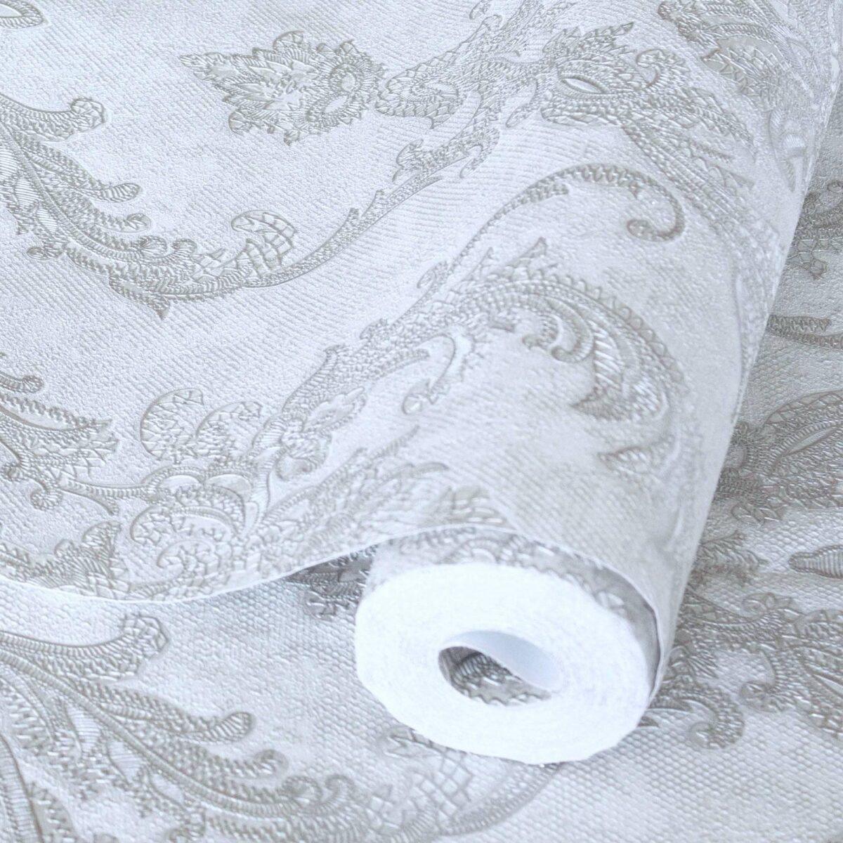 Rich Damask Design Wallpaper White Code 1303-1 - Image 1