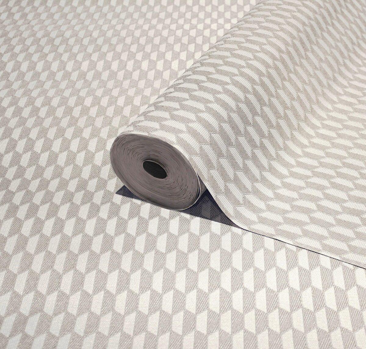 Hexagon Geometric Design Wallpaper White Code - 23208-1 - Image 1