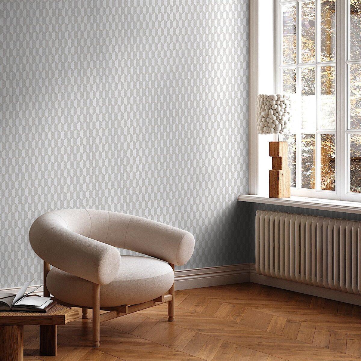 Hexagon Geometric Design Wallpaper White Code - 23208-1 - Image 4