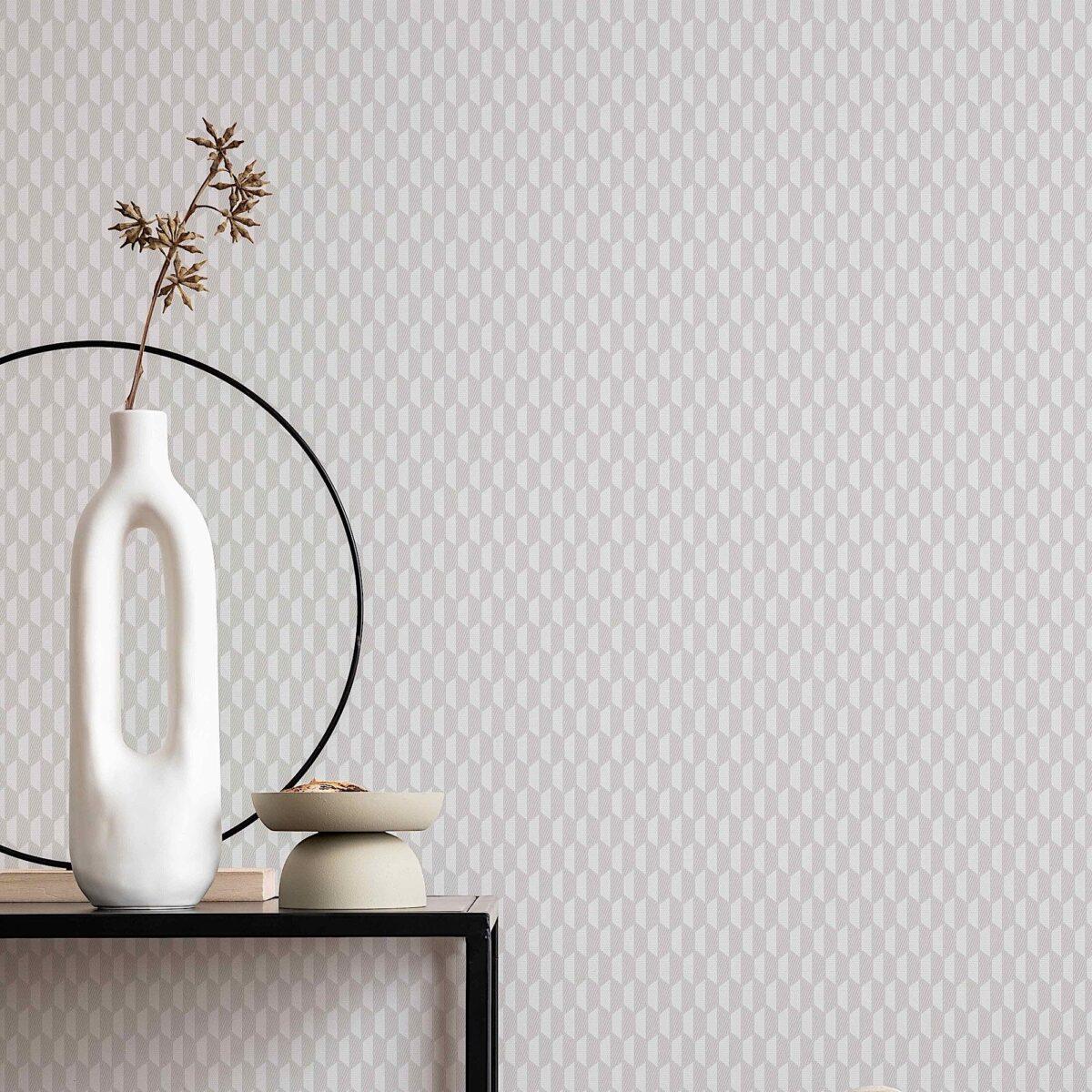 Hexagon Geometric Design Wallpaper White Code - 23208-1 - Image 5
