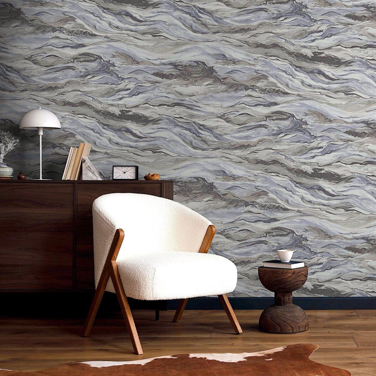 Modern Marble Design Wallpaper Blue Gray Code 23207-3 - Image 2