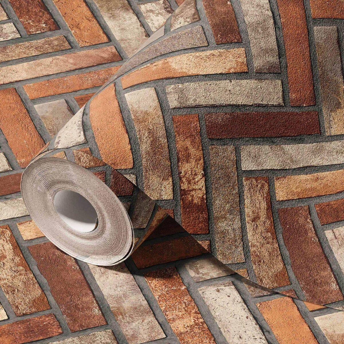 Modern Tile Design Wallpaper Brown Code 23105-4 - Image 1