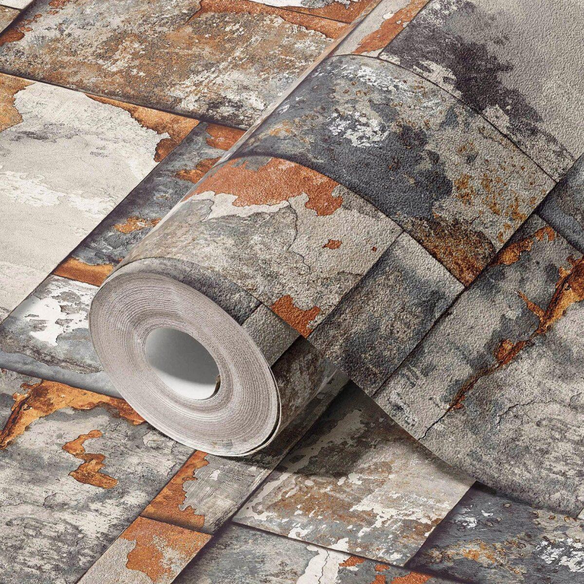 Geometric Stone Design Wallpaper Brown Code 23106-4 - Image 1