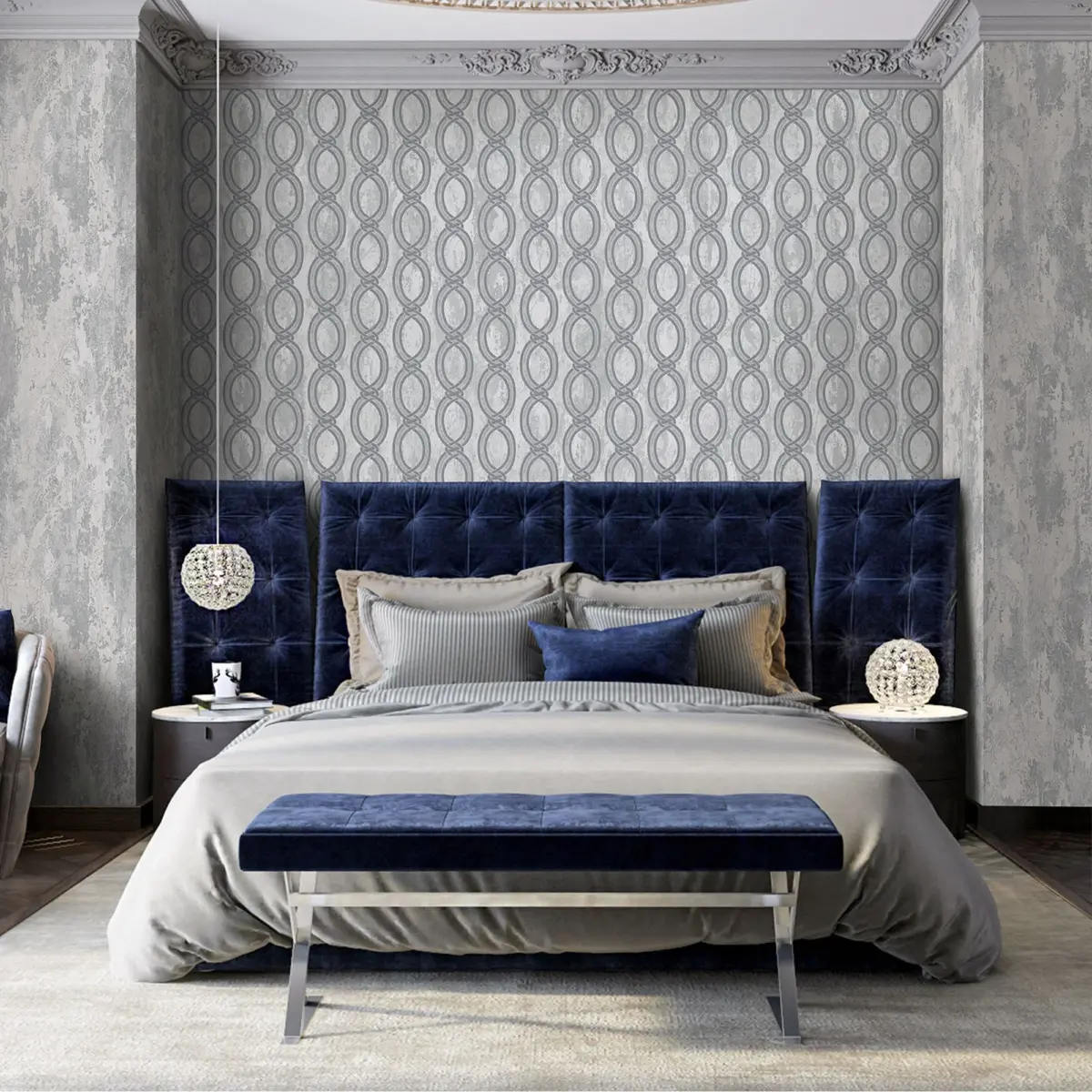 Wallpaper with stylized chain pattern Blue Code 7808-2 - Image 2