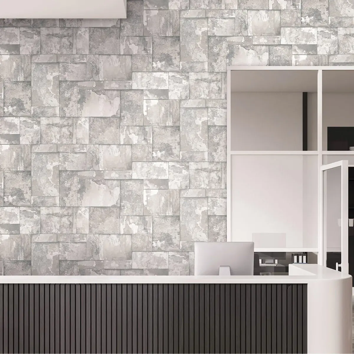 Geometric Stone Design Wallpaper Silver Code 23106-1 - Image 2