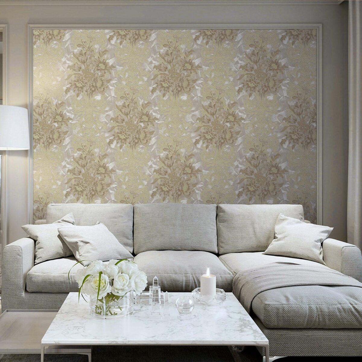 Floral detailed Rococo damask pattern wallpaper Brown Code 7805-3 - Image 2