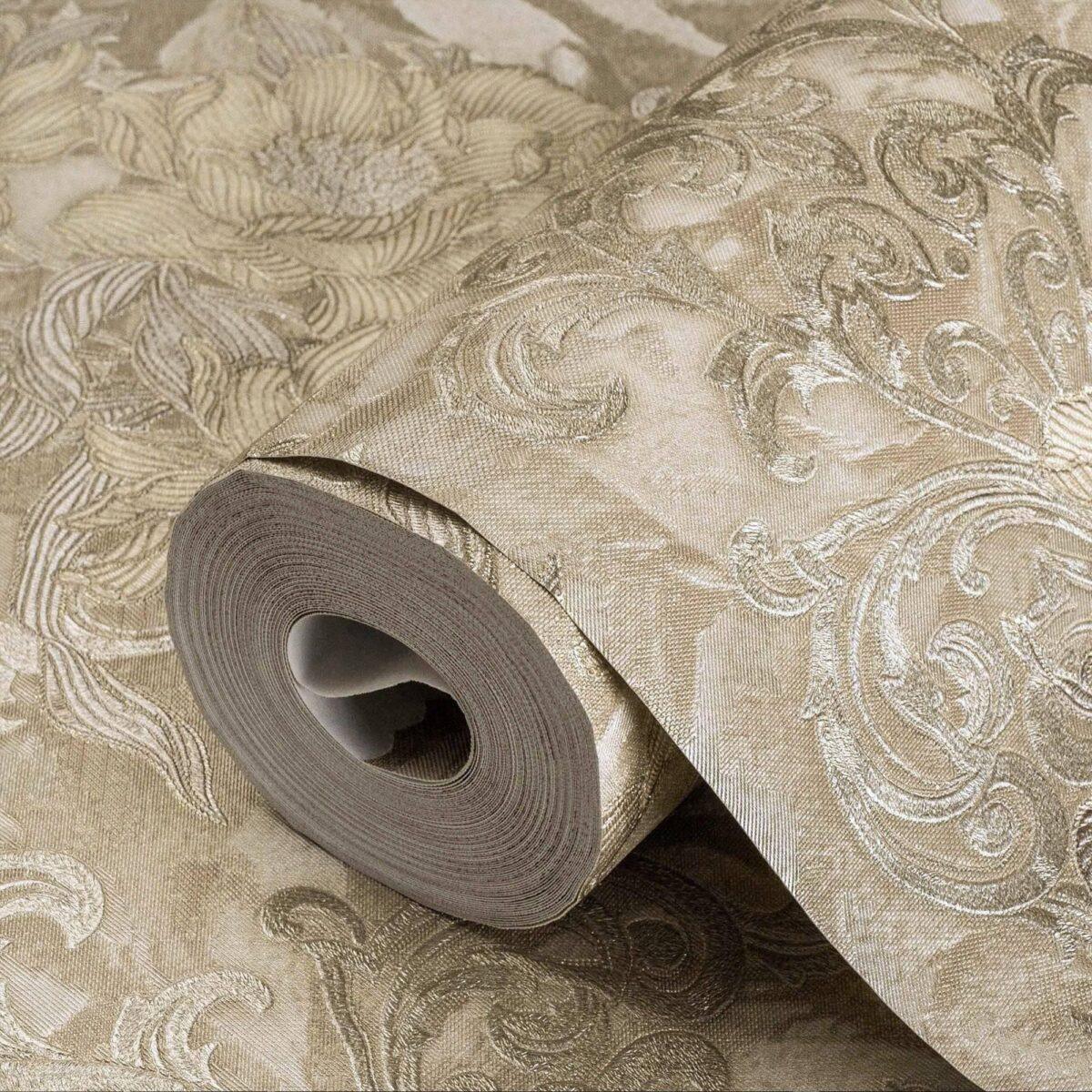 Floral detailed Rococo damask pattern wallpaper Brown Code 7805-3 - Image 1