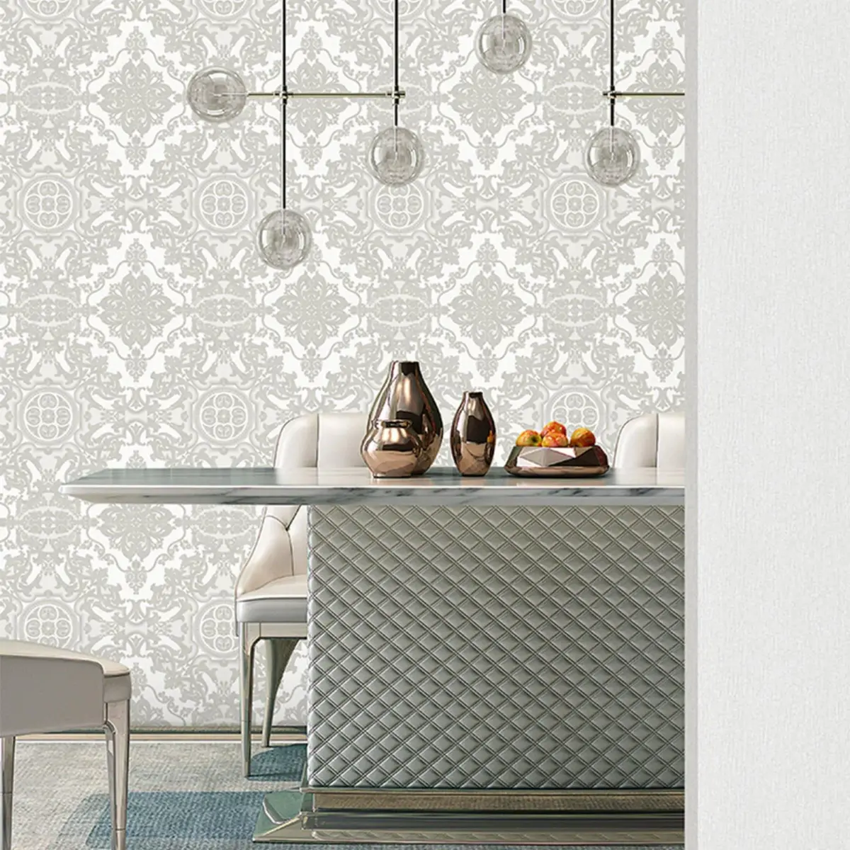 Damask Design Wallpaper White Code 1301-1 - Image 2