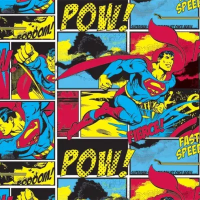 SUPERMAN, VINYL FABRIC TEXTILE Wall Mural in Different Texture, Code WB2038. It is produced as ONE PIECE WITHOUT JOINT.