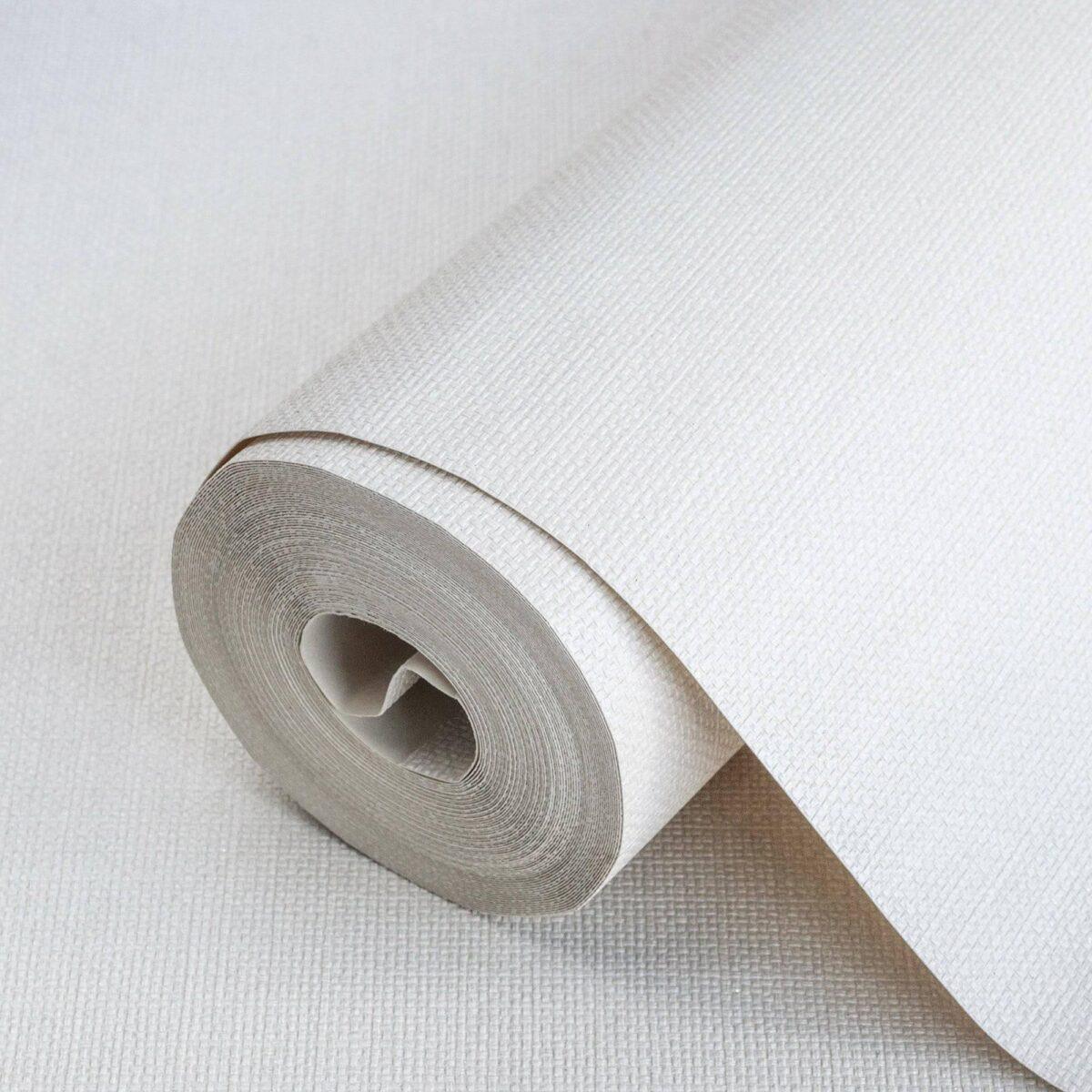 Rough Linen Fabric Texture Wallpaper White Code 3716-1 - Image 1